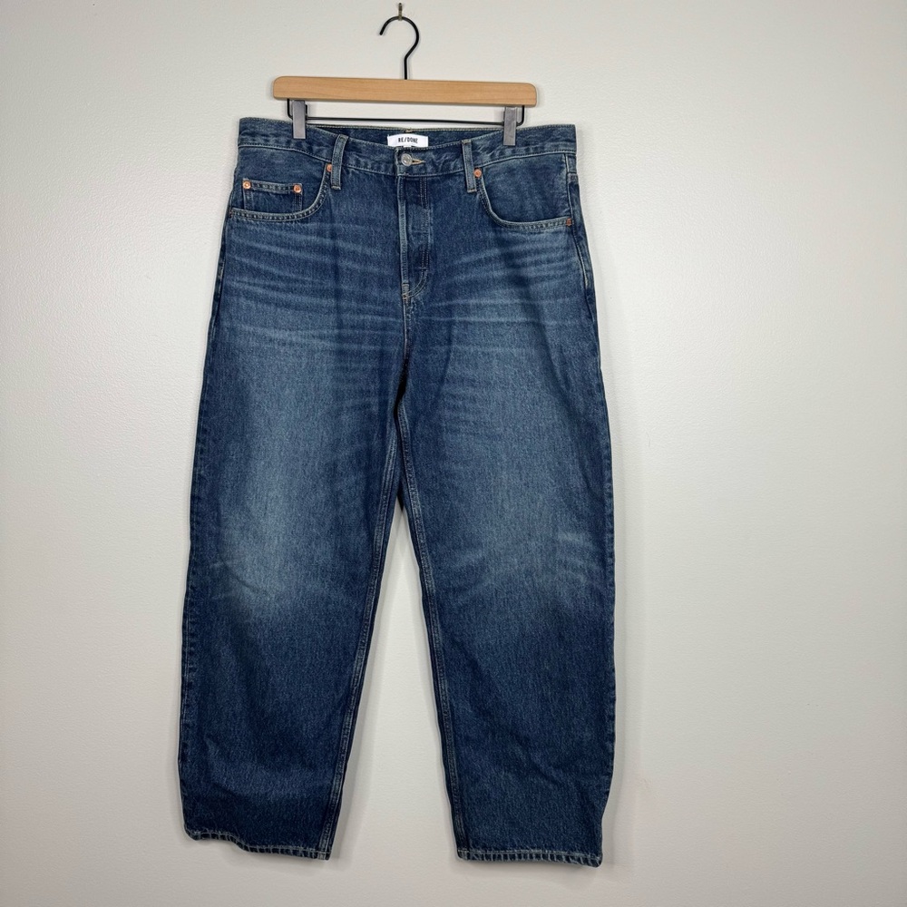 Re/Done Wide Taper Mid Rise Full Length Jeans Whiskey Indigo New NWT 31